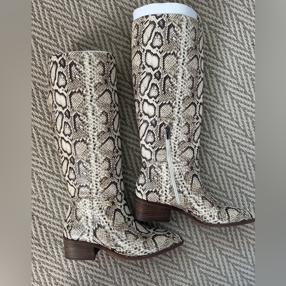 Vince Camuto, “snakeskin” boots, knee high, size 10.